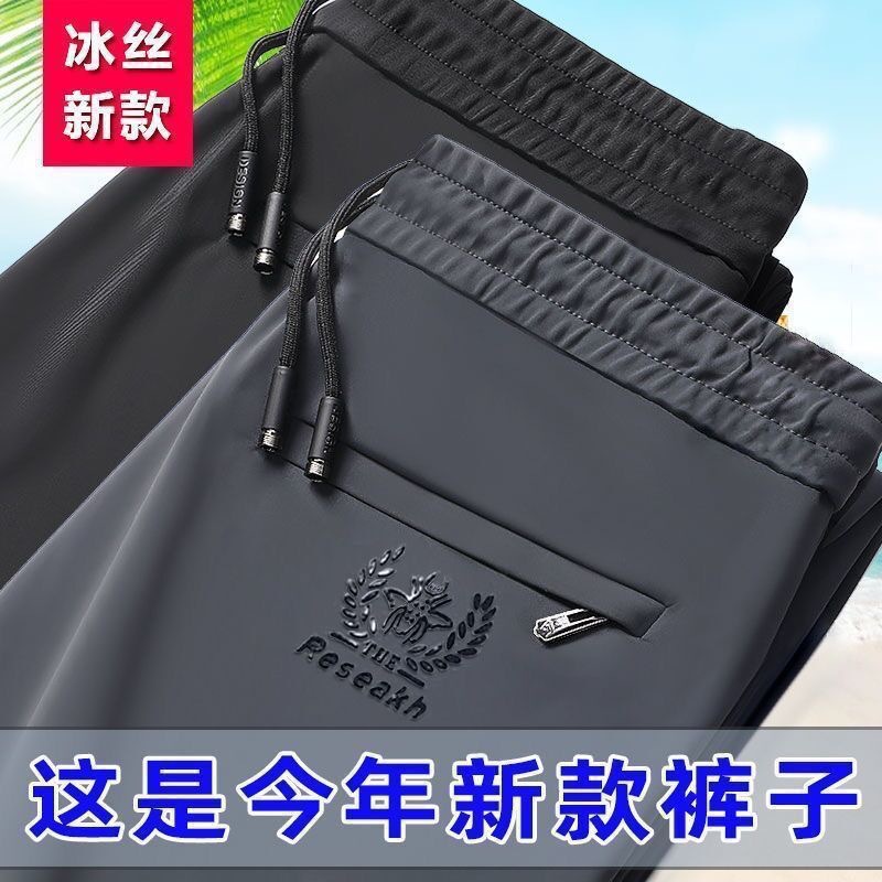 Men's Summer Ice Silk Pants, Straight-Leg, Quick-Dry, Trendy, Thin Business Trousers, Men's Sports Casual Pants Wholesale