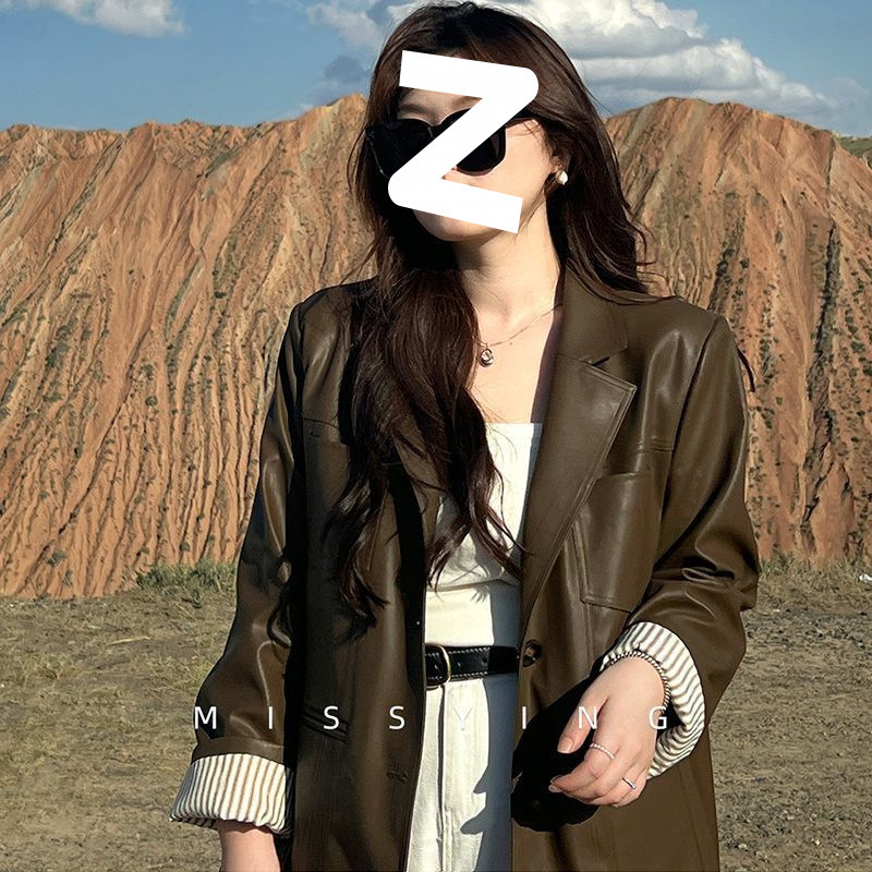 2024 Loose Vintage High-end Leather Jacket Women's Jacket Biker Chubby plus size Long-sleeved Top chubby girl Leather Suit