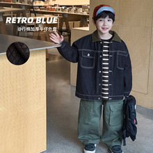 【加工定制】男童2025冬季新款日系拼色翻领绗棉加厚牛仔儿童外套