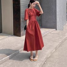 连衣裙女夏2025年新款高腰显瘦气质茶歇裙法式复古A字裙过膝长裙