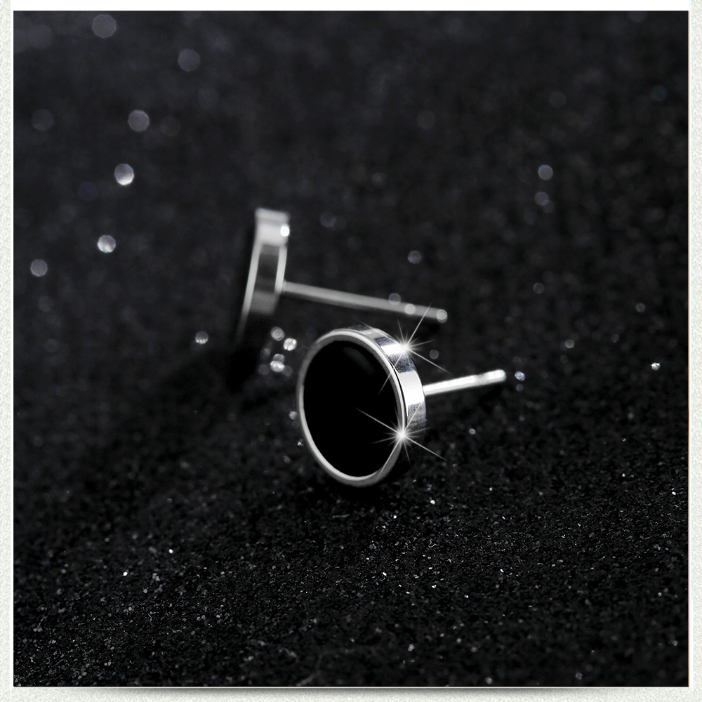 Metal Material Geometric Pattern Unisex Gender Fashion Stainless Steel Black Dumbbell Round Stud Earrings Single