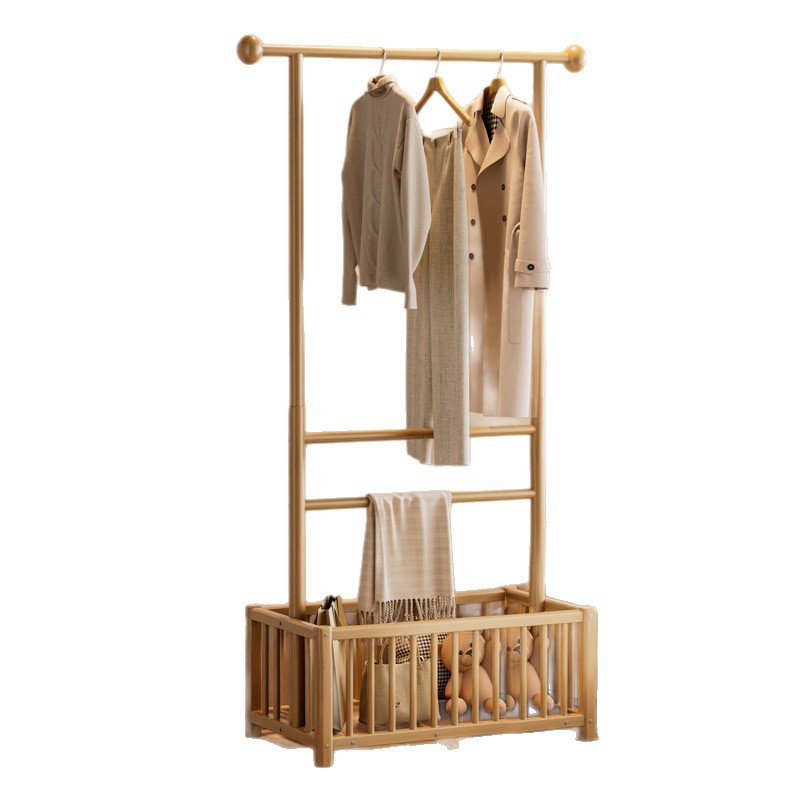 Percha de madera sólida para almacenar percha de piso integrada percha de ropa para dormitorio percha de ropa móvil percha de ropa doméstica percha de ropa