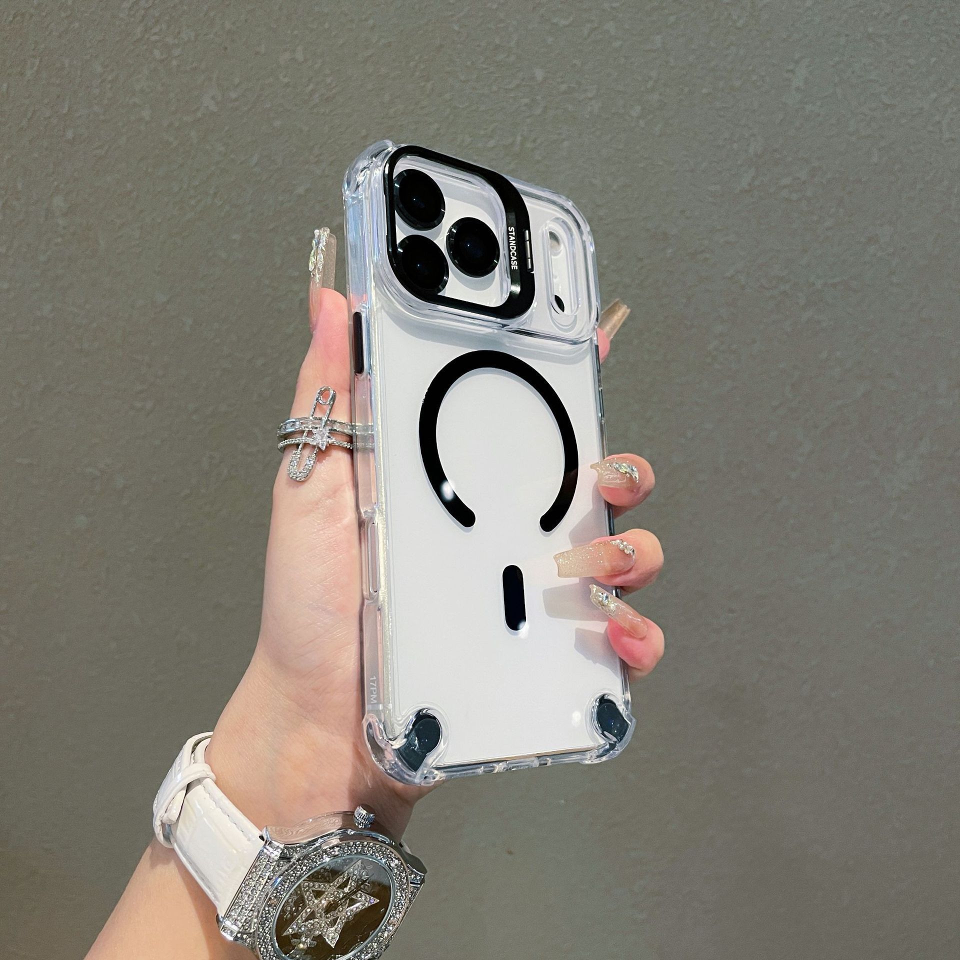 Nuevo soporte de lente para Apple 17 caso de succión magnética C boca transparente a prueba de caídas iPhone16 PRO caso
