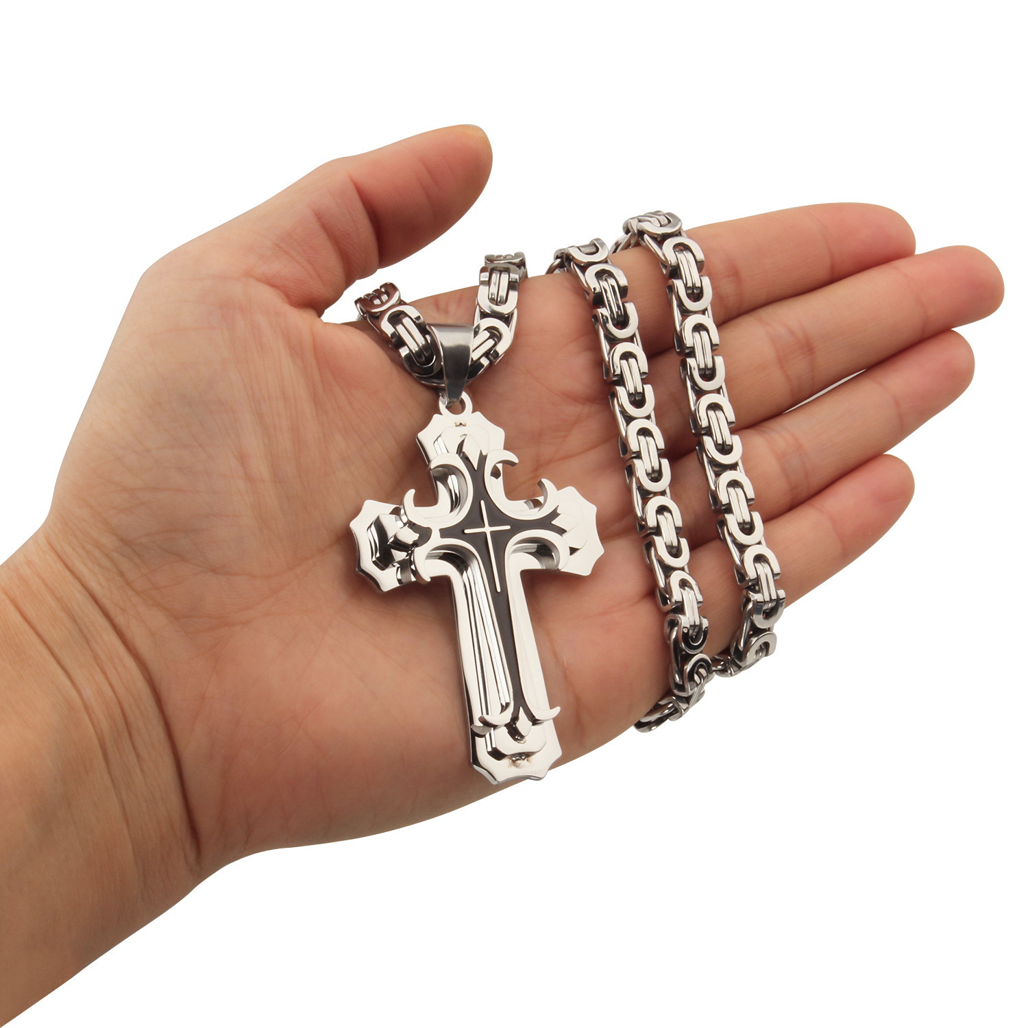 35g Weight Titanium Steel Pendant Material Pendant Necklace Classification Titanium Steel Chain Material 1 Piece Quantity Party, Carnival, Street Occasion Titanium Steel Material Cross Pattern Men's Gender Plating Design Exaggerated, Punk Style Exaggerated Punk Cross Titanium Steel Plating Men's Pendant Necklace 12