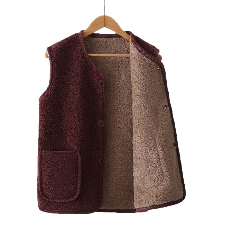 Primavera y otoño chaleco de cordero con chaleco de terciopelo de madres espesar hombros de mediana edad nuevas partículas de ropa exterior para mantener el calor