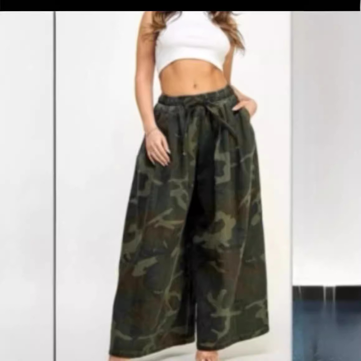 D2265 Amazon European and American casual fashion camouflage wide leg pants women's clothing
