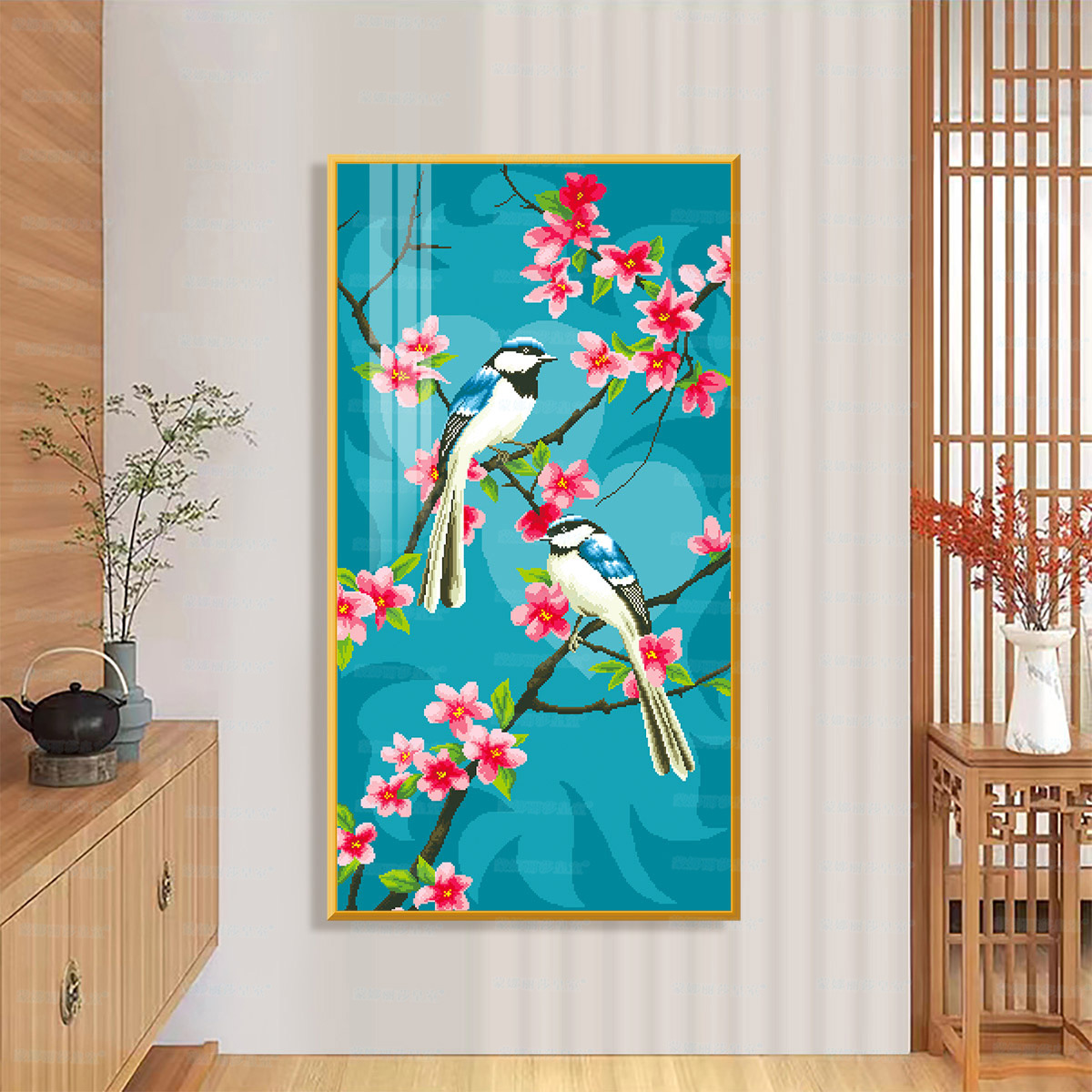 Mona Lisa real bordado cruzado feliz cejas y cejas edición 2024 nueva flor simple auspiciosa decoración colgar pintores
