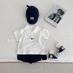 子供服男児ポロシャツ半ズボン2点セット2025夏スポーツ子供セット子供用折り襟ニット新作