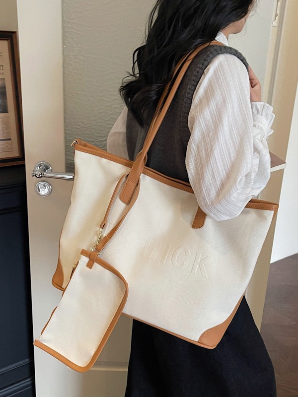 Bolso coreano de gran capacidad, bolso de mano, nicho de moda para mujeres, tela de color contrastante, empalme, bolso de hombro, bolso de viaje ocio
