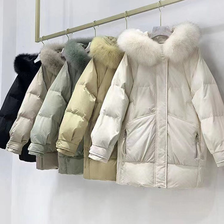 平湖冬季新款白鸭绒羽绒服女长款过膝面包服韩版高级感外套女装批|undefined