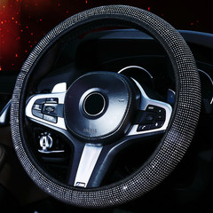 Car Steering Wheel Cover with Full Diamond and Bezel Embroidery, No Inner Ring, Loose Fit Car Accessory