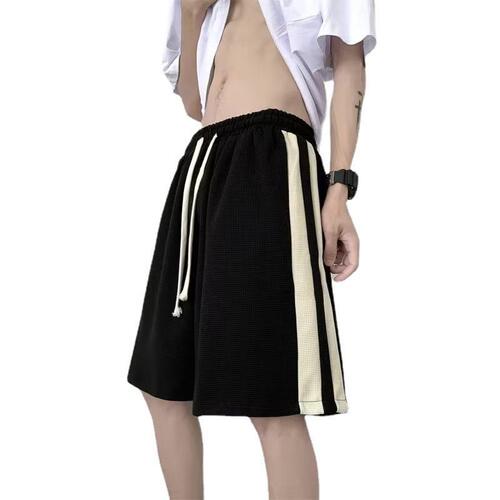 Waffle Short Shorts for Men - Summer Striped Athletic Fashion Trendy Cool Outerwear Basketball Wide Leg Five-Eighth American Loose