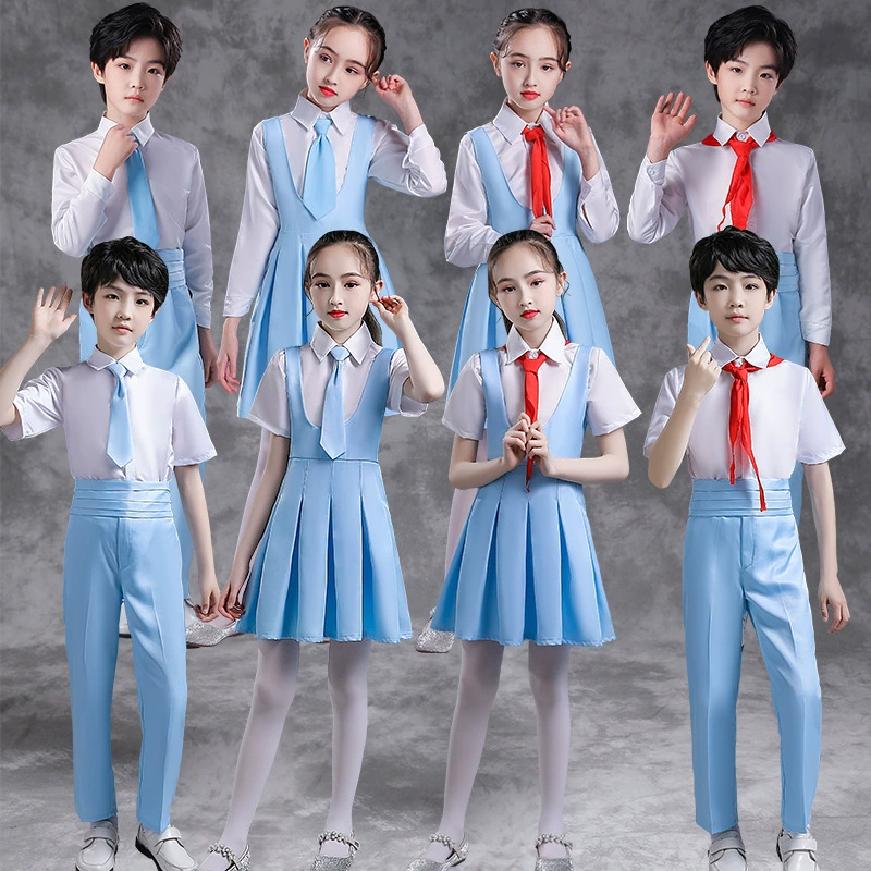 Детская одежда для хора Feng Lin Одежда для классов Красный шарф для учеников начальной и средней школы Поэзия Патриотическое декламация Одежда для выступлений