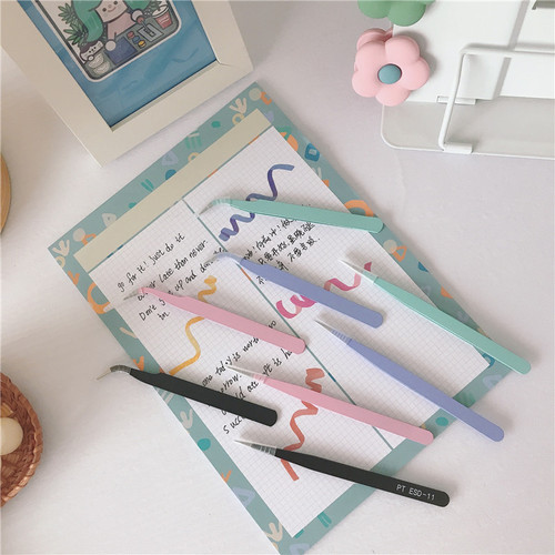 Sticker notebook black tweezers DIY clip 1.0MM black tweezers stainless steel fleshy pink elbow student
