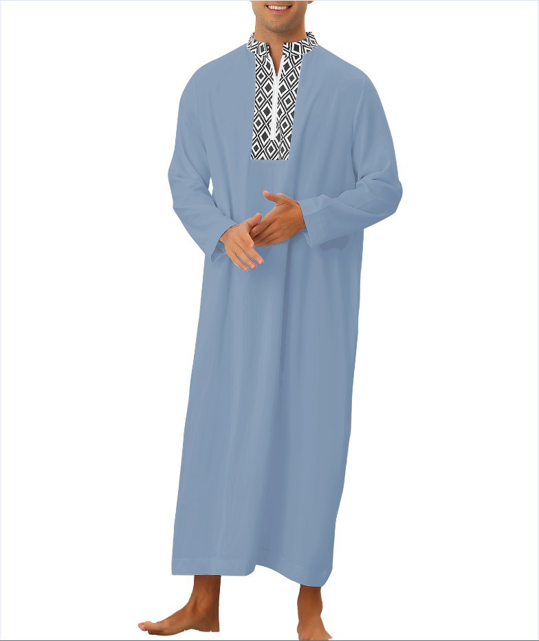 Robe ample pour homme avec poche et fermeture éclair, style arabe du Moyen-Orient, idéale pour la mode musulmane à Dubaï et en Malaisie._voghion.com