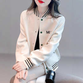 2025秋季新款美式棒球服开衫外套女冬加绒宽松百搭撞色休闲上衣服