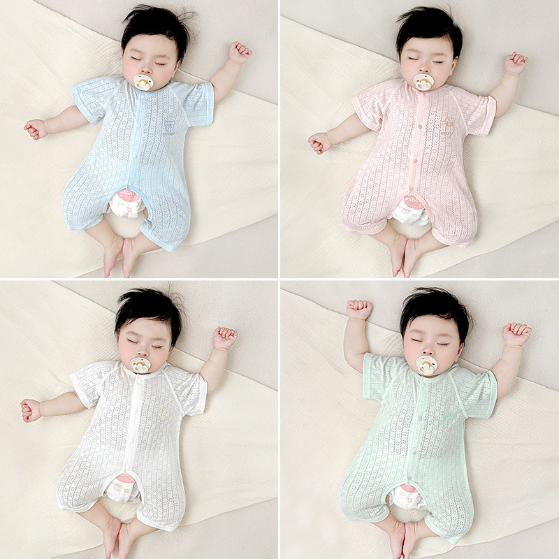 Baby overcoat de verano bebé delgado mangas cortas abertura entrepierna ropa de verano para niños niñas y niños pequeños pijamas ropa de recién nacidos