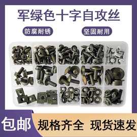 电动车整车专用螺丝家用维修套盒装家用大扁头自攻法兰螺母色军绿