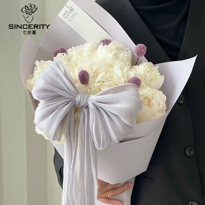 Día de la madre de siete colores 520 nuevos productos Perlas francesas Nieve satén tela arco floristería decoración de bricolaje material floral