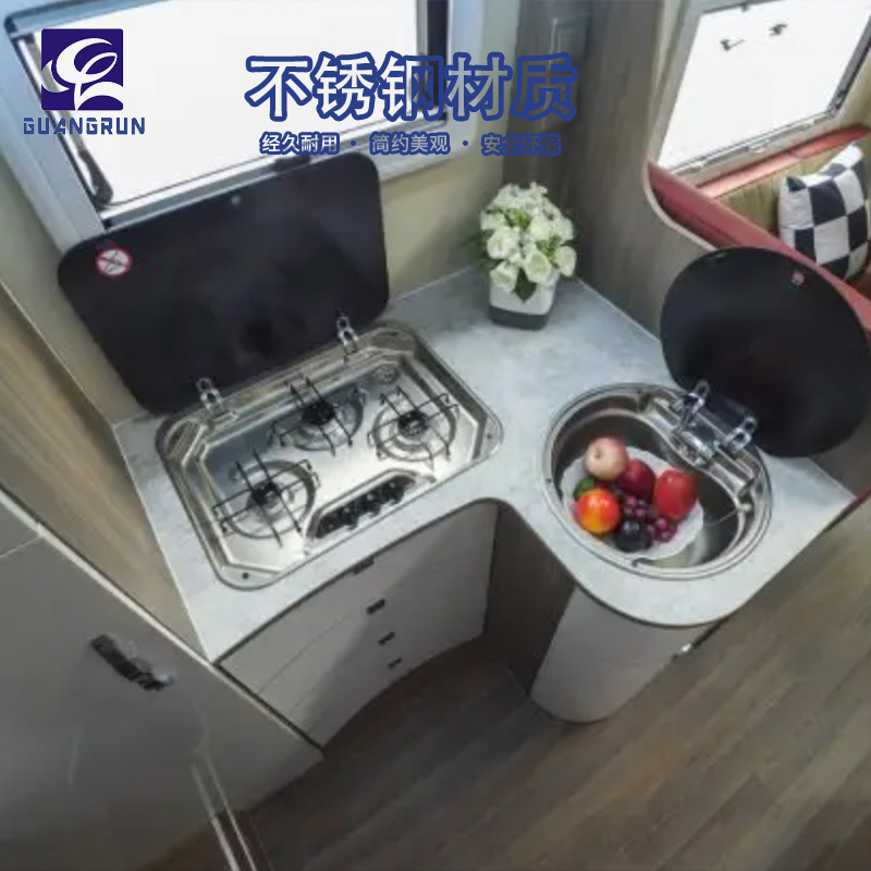 El RV tiene una estufa de tres ojos desactivada, estufa de gas de cerámica piezoeléctrica de acero inoxidable con tapa GR-888