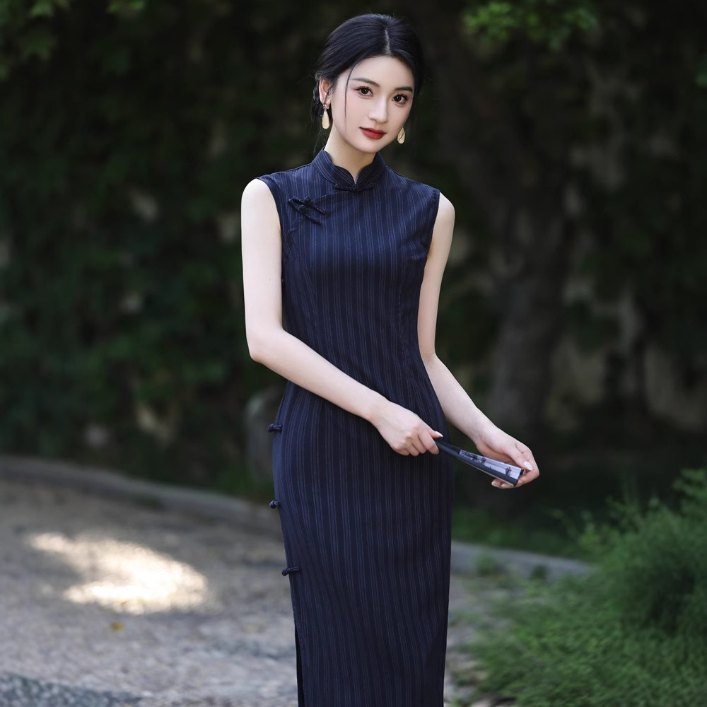 旗袍2025年夏季新款文艺素雅年轻少女新中式民国风蓝色连衣裙改良