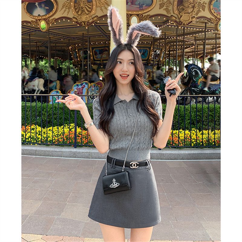 学院风减龄麻花针织衫女夏季新款韩系polo领短袖修身显瘦短款上衣|undefined