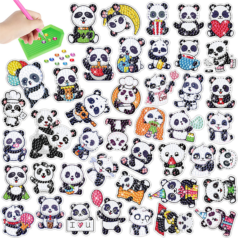 Panda animal pastel postre diamante pintura pegatinas gratis artesanía infantil DIY pegatinas decorativas pegatinas de refrigerador fabricante