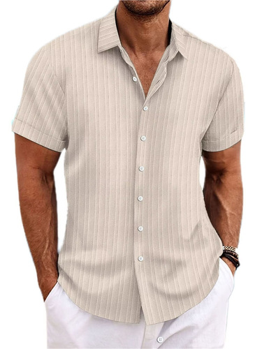 Hot summer new Amazon men's striped jacquard casual shirt sports vacation short-sleeved shirt