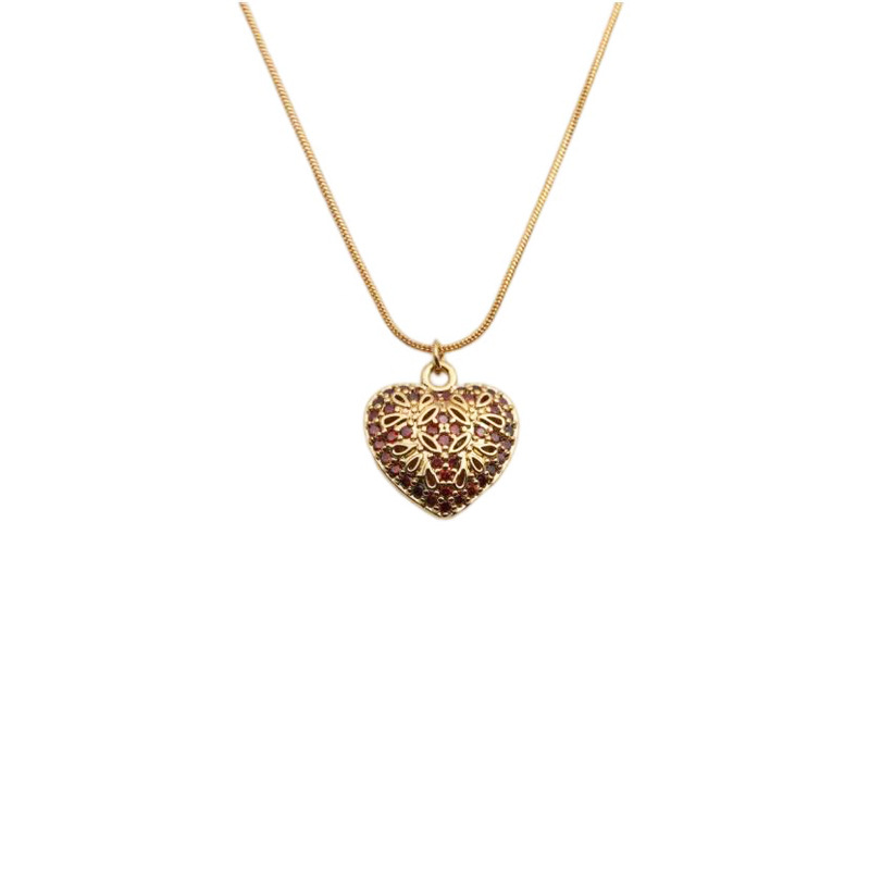 European and American Copper Zircon Heart Lock Lady Pendant Necklacepicture2