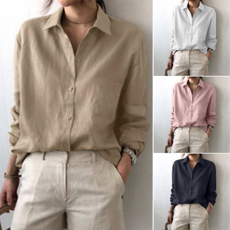 2023 Europe and the United States cross-border Spring and Autumn new solid color shirt Women's retro women's high quality light mature wind chic top
