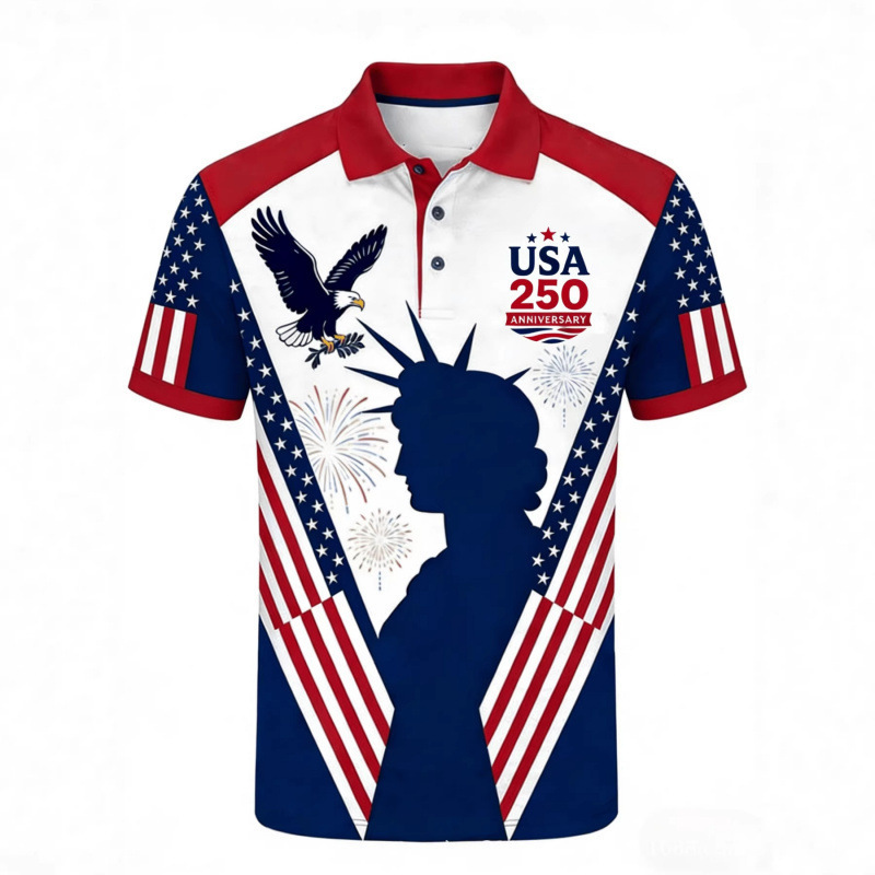 American Independence Day 250Th Anniversary Short Sleeve Digital Print Polo Shirt with Turn-Down Collar Casual Cross-Border