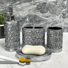 轻奢酒店浴室用品套装 树脂彩绘卫浴四件套样板房牙刷杯皂碟摆件