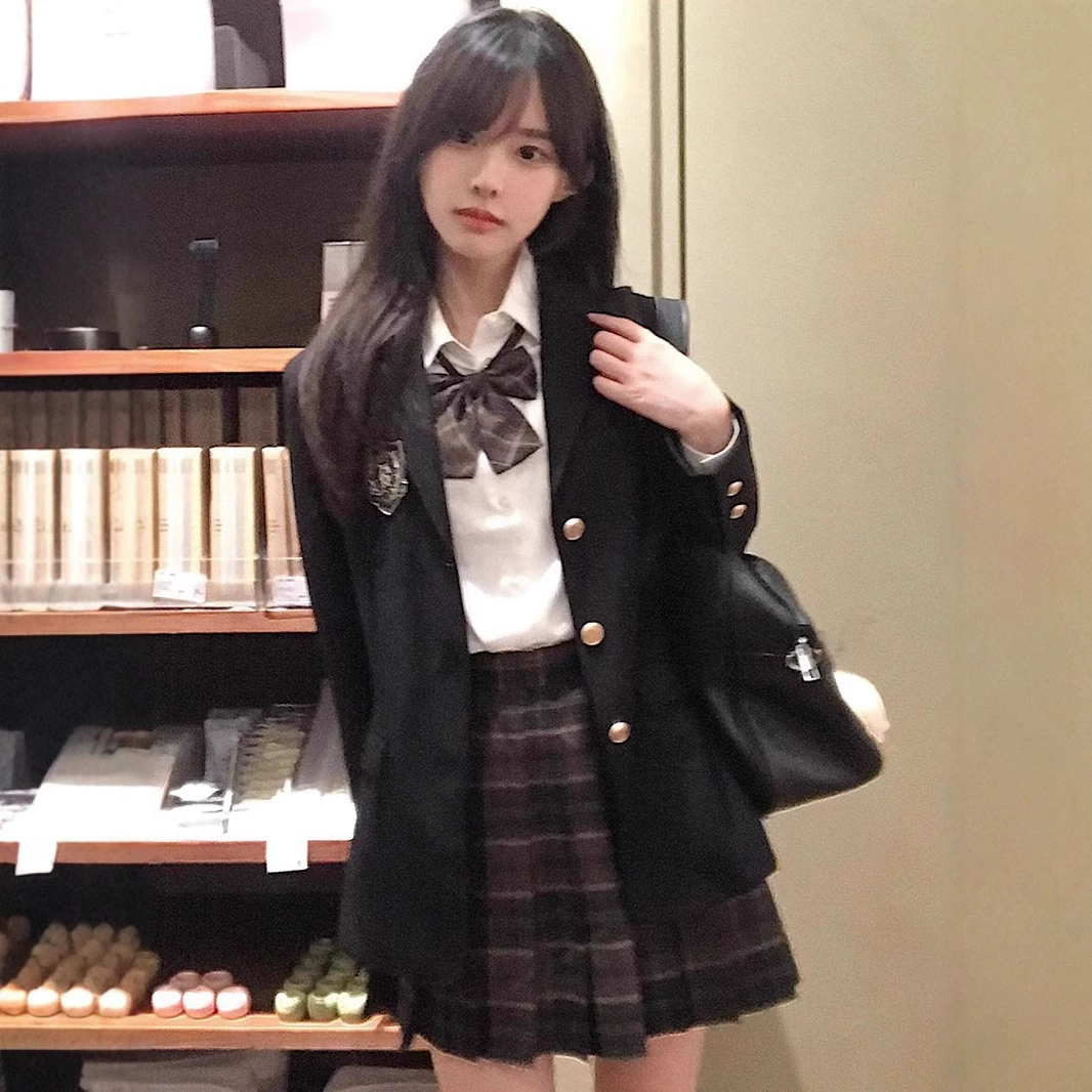 Оригинальный костюм JK, куртка в консервативном стиле, униформа, школьные принадлежности, черный, голубой, маленький костюм в консервативном стиле с тремя пуговицами