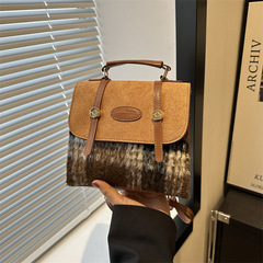 今年流行時尚韓版復古格紋手提包2023新款網紅女士雙肩包斜挎包潮