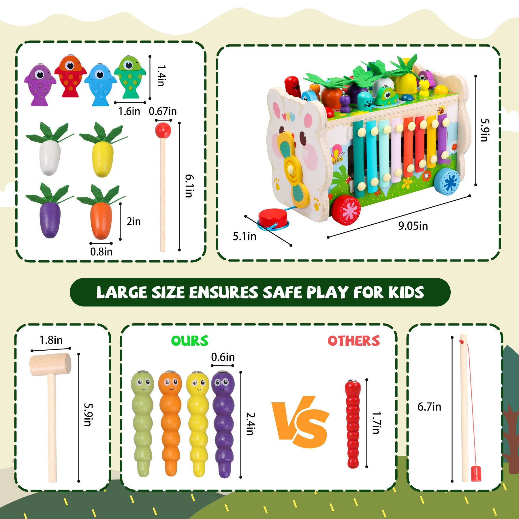 CPC juguetes educativos para niños granja rábano tirando juguetes forma a juego inteligencia de madera coche bebé 1-3 años