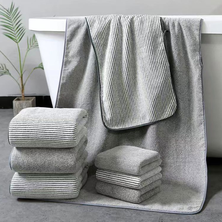 [Lamboo Charcoal Antibacterial] Thickened Coral Velvet Bath Towel Set, Soft and Absorbent Beach Towel, Can Be Used as Logo