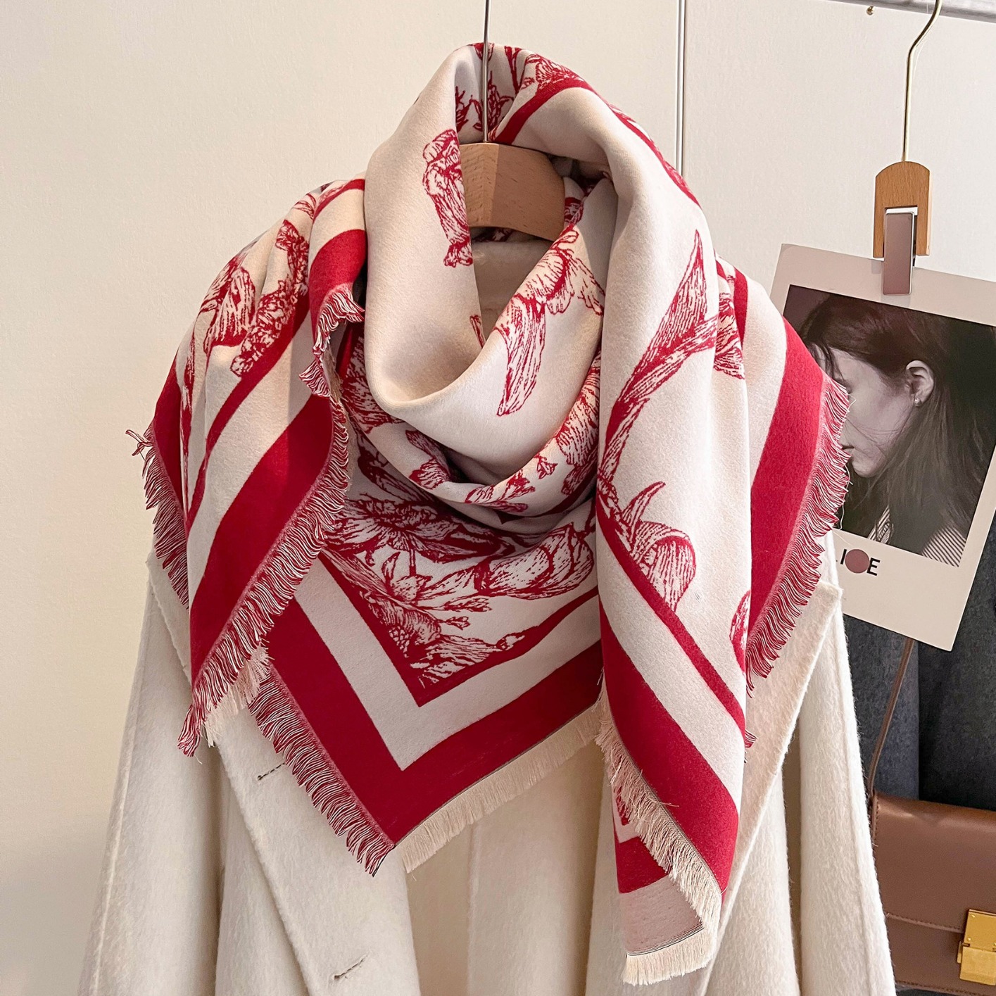 2024 flores de plantas coreanas impresión toallas gruesas bufandas de cachemira de doble cara decoración de otoño y invierno abrigo