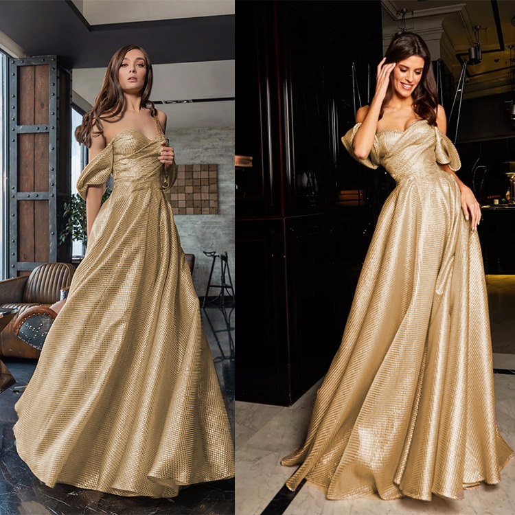 Ropa de mujer europea y americana Comercio exterior Nuevo Amazon fuera del hombro vestido sin mangas de swing grande vestido de noche de cintura media vestido de dama de honor image 3