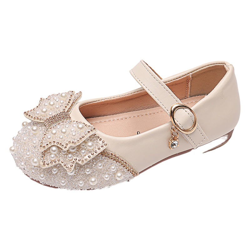 2026 Spring/Summer New Korean Style Girls' Princess Square Toe Rhinestone Bowknot Single Shoes Leather Shoes Performance Dance Shoes