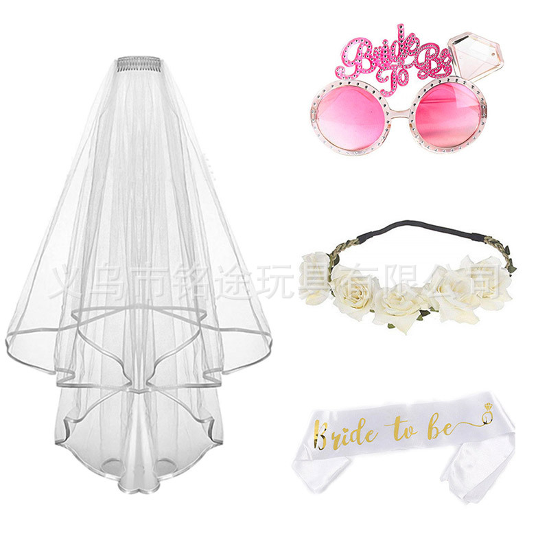 Novia para ser velo nupcial correa para el hombro anillo de pierna insignia conjunto de cuatro piezas europeo y americano suministros para fiestas individuales Decoración