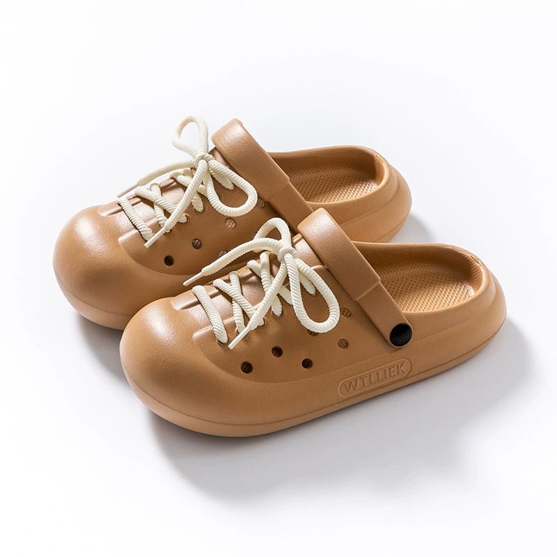 Обувь-слепоны в стиле Crocs для студентов, летние нескользящие пляжные мюли с шнурками, Коллекция 2024 года, корейский стиль, закрытый носок, подходит для улицы