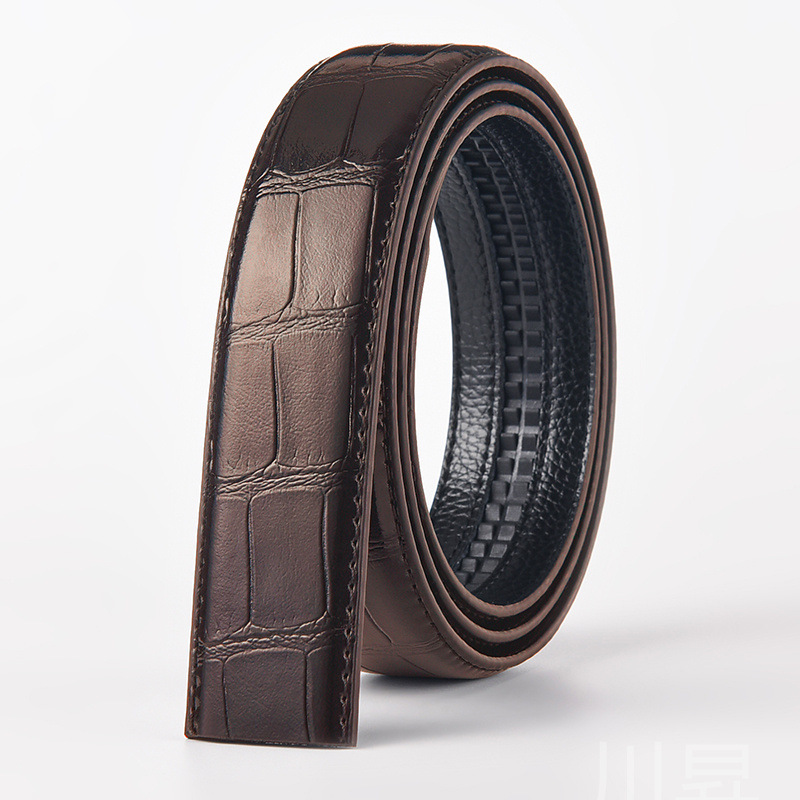 다크 브라운 [자동 벨트 맞춤] 3.5 와이드 악어 배꼽 벨트