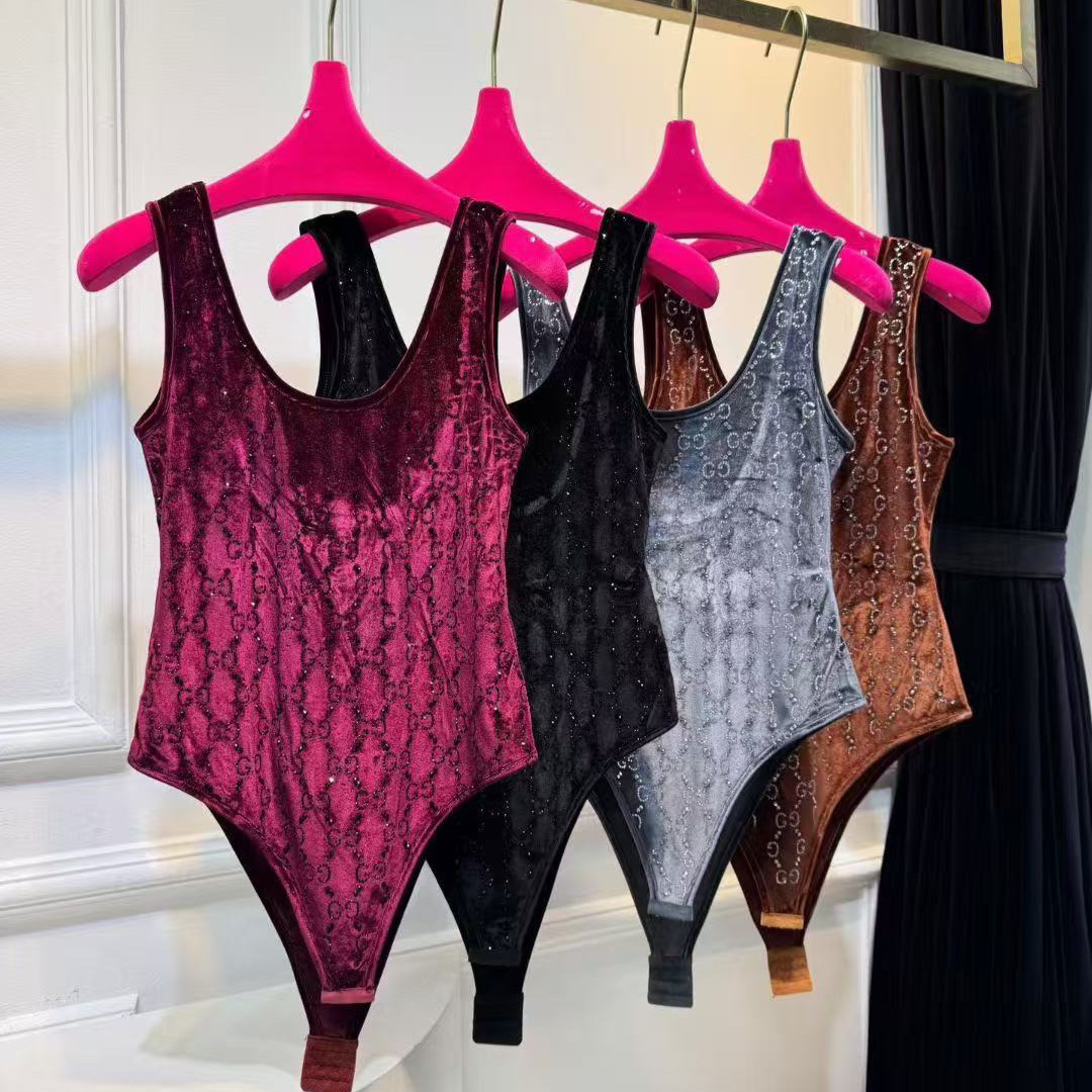 G Brand 26 Spring Velvet Full Rhinestone New Women's Bodysuit Hip-Hugging High-Quality Cross-Border