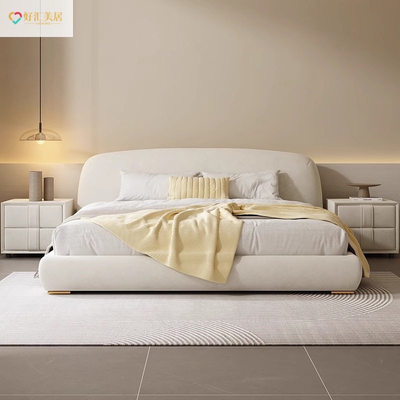 Meiju Modern Master Bedroom Nordic Simple Bedroom Tatami Solid Wood Double Bed Soft Bag Technology Cloth Bed Luxury Wedding Bed