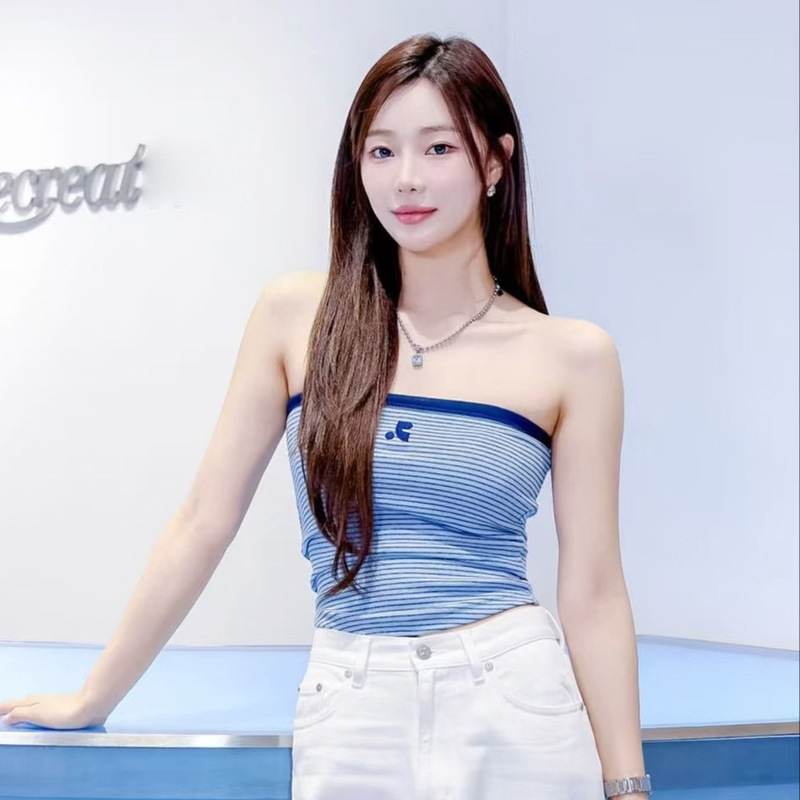 Korean Rrest Spicy Girl Slim-Fit Striped Sexy Tube Top Sleeveless Off-Shoulder 2026 Summer Trendy Top