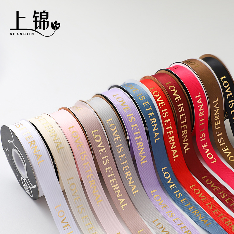 2.5cm Gold-Leaf Printed English Ribbon Flower Packaging Ribbon Floral Ribbon Bouquet Gift Ribbon Bow