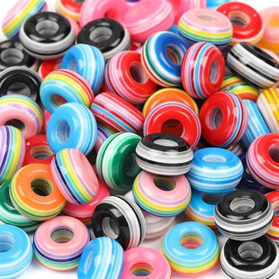 Resin color striped Pan duo large hole round beads 14mm wheel flat beads hand beaded jewelry accessories factory batch
