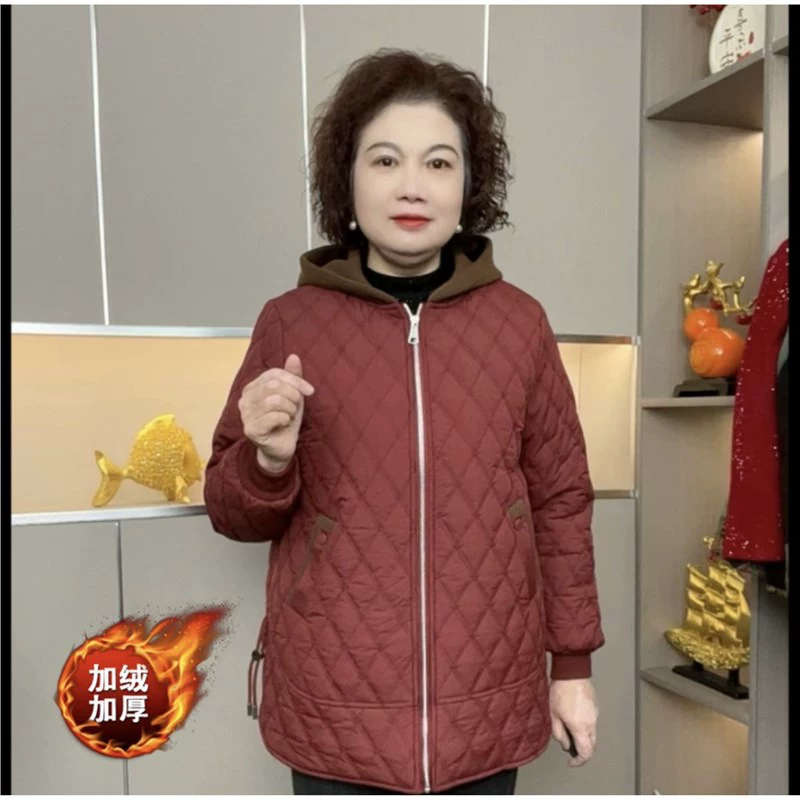 2024 Новый стиль с капюшоном хлопчатобумажная куртка плюс бархат для пожилых людей