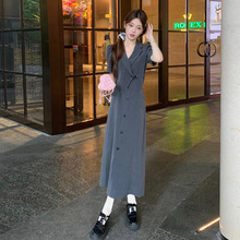 2025夏季新款灰色西装收腰连衣裙子女今年流行法式显瘦职业套装裙