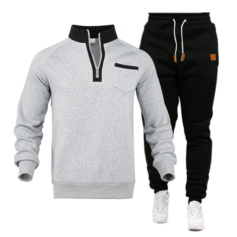 Herren Trainingsanzug Mit Stehkragen Und Fleece Kapuzenpullover_voghion.com